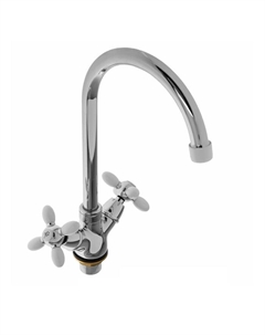 Cмеситель для кухни Accoona A4582G, двухвентильный, поворотный излив, силумин, белый/хром