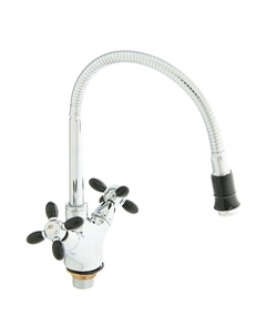 Смеситель для кухни Accoona A4882F, двухвентильный, с гибким изливом, черный/хром