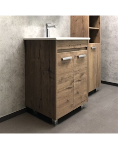 Тумба-умывальник «Марио-60» цвет дуб темный, с раковиной Quadro 60 Comforty