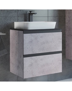 Тумба-умывальник «Эдинбург-60-2», бетон светлый с чёрной столешеницей, с раковиной 9055RA-50 Comforty