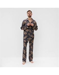 Пижама мужская (рубашка и брюки) «Дракон» размер 52, графитовый Kaftan