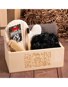 Набор подарочный «. 100% мужик», полотенце, мочалка, щётка Этель