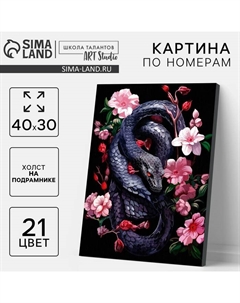 Картина по номерам на холсте с подрамником на новый год «Змея и цветы», 30 х 40 см, символ года 2025, набор для творчества Школа талантов