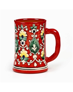 Кружка Риштанская Керамика "Цветы" 500 мл, красная Шафран