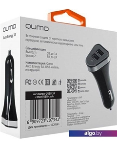 Автомобильное зарядное Auto Energy 3A + кабель microUSB Qumo