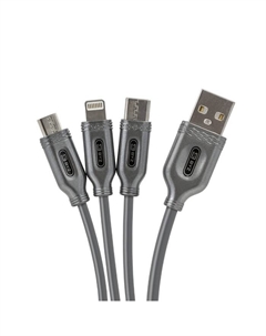Кабель 3 в 1 BYZ BL-699 , USB - microUSB/Lightning/Type-C, 3.1 А, 1.2 м, серебристый Byz
