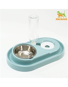 Миска двойная с автопоилкой (съёмная бутылка) 40,5 х 23 х 25 см, голубая Пижон