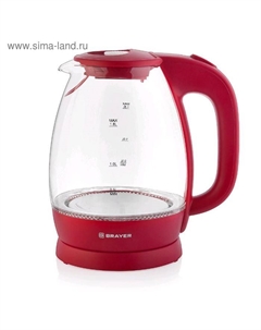 Чайник электрический BRAYER BR1045RD, стекло, 1.8 л, 2200 Вт, автоотключение, красный Brayer