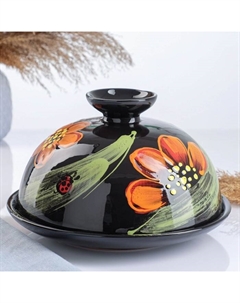 Блинница «Божья коровка», 24×15 см, керамика, чёрная Псковский гончар