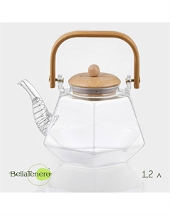 Чайник заварочный стеклянный «Октогон», 1.2 л, с бамбуковой крышкой и металлическим фильтром Bellatenero