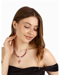 Набор 2 предмета: серьги, колье «Листопад» ромб, цвет красно-белый в серебре, 45 см Qf