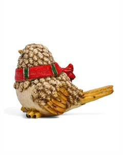 Фигурка полистоун «Воробей в шарфике», белый, 9×12×8.5 см Хорошие сувениры