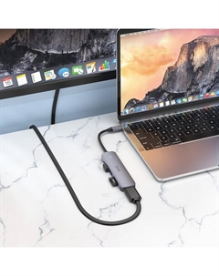 Адаптер HB28, HDMI/USB3.0/USB2.0/SD/TF/PD, 60 Вт, 3 А, 13.5 см, серый Hoco