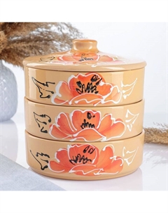 Набор для холодца «Подарочный. Мак», 3 шт., 750 мл, керамика, бежевый Псковский гончар