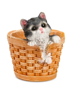 Фигурное кашпо для цветов «Котёнок в круглой корзине», 20×18 см, полистоун Хорошие сувениры