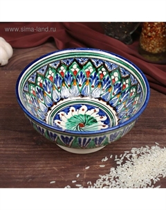Бульонница узбекская Риштанская Керамика «Цветы», 500 мл, d=15 см, синяя Шафран