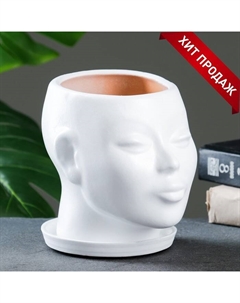 Горшок - органайзер для цветов «Голова» керамика, 1.3 л, 16×16×14 см, белый Хорошие сувениры