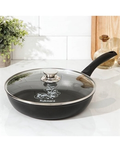 Сковорода «Традиция», 26×6 см, пластиковая ручка, стеклянная крышка, антипригарное покрытие, алюминий, чёрная Kukmara