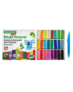 Пластилин 24цв 480г KIDS, со стеком.ВЫСШЕЕ КАЧЕСТВО Brauberg