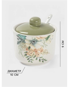 Сахарница с ложкой «Цветы», доломит, 10×9 см, 300 мл, белая Доляна