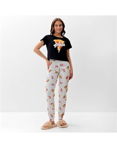 Пижама женская (футболка и брюки) Pizza р. 44-46, черный Kaftan