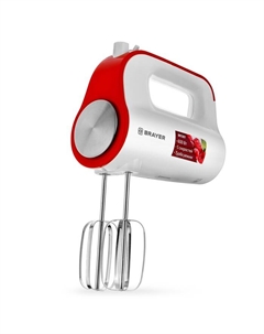 Миксер BRAYER 1307BR, ручной, 600 Вт, 5 скоростей, бело-красный Brayer