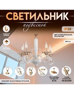 Потолочный светильник на цепи «Лиолет», 5×Е14, 40 Вт, бело-золотой, 56×70×56 см Bayerlux