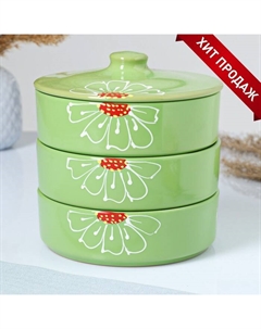 Набор для холодца «Подарочный», керамика, 3 ёмкости, 0.75 л, зелёный Псковский гончар