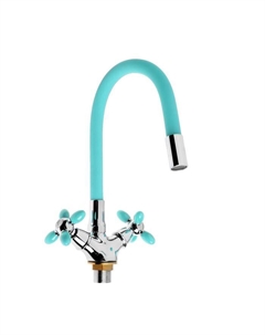 Смеситель для кухни Accoona A4882K-1, двухвентильный, с гибким изливом, голубой