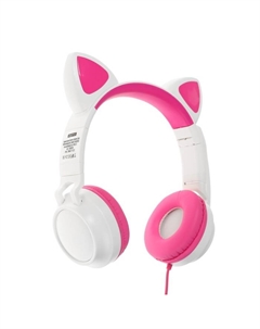 Наушники Qumo Game Cat White, игровые, микрофон, USB+3.5 мм, 2 м, бело-розовые