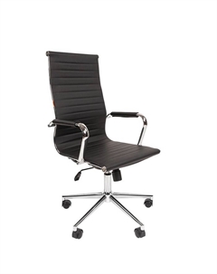 Кресло офисное для руководителя 755, с подлокотниками, на колёсиках, экокожа, цвет чёрный/хром Chairman