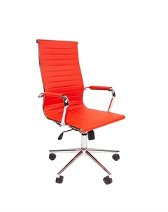 Кресло офисное для руководителя 755, с подлокотниками, на колёсиках, экокожа, цвет красный/хром Chairman