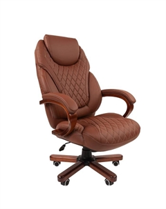 Кресло офисное для руководителя 406N, с подголовником, с мягкими подлокотниками, на колёсиках, экокожа, цвет коричневый Chairman