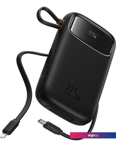 Внешний аккумулятор Qpow2 Dual-Cable Digital Display Fast Charge Power Bank 22.5W 10000mAh (черный) Baseus