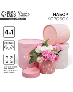 Набор шляпных коробок 4 в 1, упаковка подарочная, «Ромашки», 12 х 12 х 12 - 20 х 20 х 20 см Дарите счастье