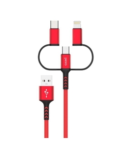 Кабель 3 в 1 PERO DC-06 Universal, USB - microUSB/Lightning/Type-C, 2.4 А, 2 м, красный Pero