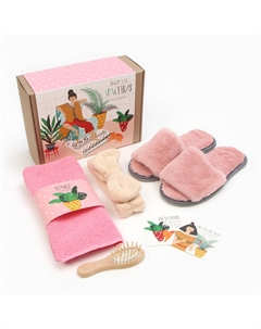 Набор подарочный «. Spaсение от усталости», полотенце, тапочки, повязка на голову Этель