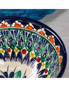 Бульонница узбекская Риштанская Керамика «Цветы», 700 мл, d=15.5 см, синяя Шафран