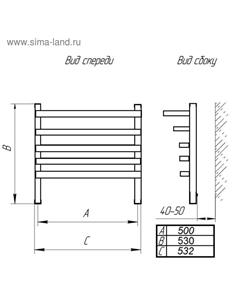 Полотенцесушитель водяной ТЕРА "Экстра-П", 500×600 мм, внутренняя резьба 1/2" Тера