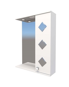 Зеркало – шкаф «Квадро», правый, с подсветкой, 550×150×700 мм, цвет белый Logro