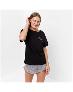 Пижама женская (футболка, шорты), размер 52, чёрная Дарья