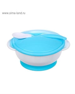Тарелка на присоске, в наборе крышка, ложка, голубая Крошка я