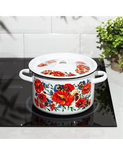 Кастрюля эмалированная «Маки Мечта», 2.9 л, d=20 см, цилиндрическая, белая Стальэмаль