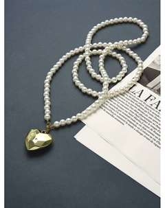 Портупея жемчужная с кулоном «Сердце», 129 см, белая в золоте Qf