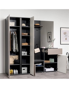 Прихожая «. Сидней», компоновка 2, 5 модулей, 2040×573×2052 мм, цвет антрацит/веллюто капучино Mobi