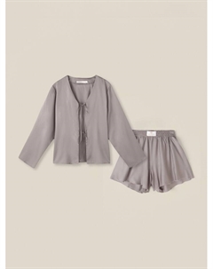 Пижама женская (рубашка, шорты) SL HOME Modal Home, размер S, серо-бежевая Sima-land home