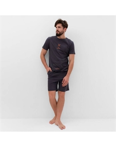 Пижама мужская (футболка, шорты) i`m resting, размер 54, серая Kaftan