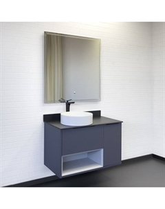 Тумба-умывальник «Джанкой-90» антрацит, черная столешница, раковина 9111  1073234 Comforty