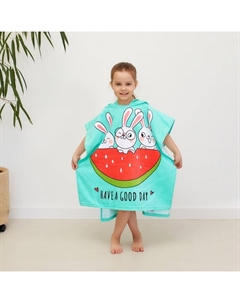 Полотенце-пончо детское махровое «Зайчики» 60х120см, 100% хлопок, 300гр/м2 Крошка я
