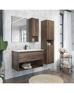 Тумба-умывальник «Бордо-90» цвет дуб темно-коричневый, с раковиной Quadro 90 Comforty